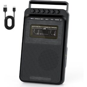 Portable Cassette Player, Cassette Tape Recorder via Bluit-in Microphone, Supports External Microphone Input, Cassette Tape Player Recorder with Retractable Handle,Headphone Jack,Big Speaker