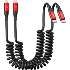 KIYODA USB Type C to Lightning Cable 3FT 2Pack, Coiled iPhone Charger Fast Charging for Car Short USBC iPhone Cord for iPhone14/13/12/11 Pro Max/iPad/CarPlay