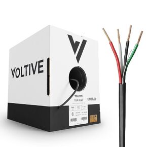 Voltive 18/4 Speaker Wire - 18 AWG/Gauge 4 Conductor - UL Listed Riser Rated (CL2R/CL3R/CMR) - Oxygen-Free Copper (OFC) - 500 Foot Bulk Cable Pull Box - Black