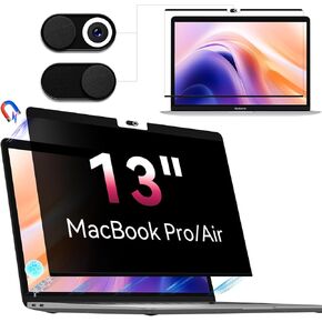 Magnetic Privacy Screen for MacBook Pro 13 Inch (2016-2022, M1, M2) & MacBook Air 13 In (2018-2021, M1), Removable Anti Glare Blue Light Filter, Anti Spy Laptop Screen Protector for Mac 13.3 In