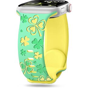 wipalor Shamrocks Lucky Clover Band for Apple Watch Bands for Women 46mm 45mm 44mm 49mm 42mm, St Patricks Day Cute Silicone iWatch Bands for iPhone Watch Bands Series 10 9 8 7 6 5 4 3 SE-Green(White)