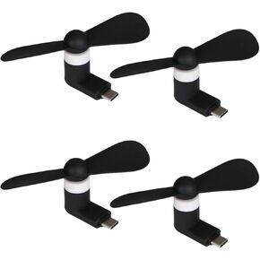 Phone Fan USB C, 4 Pack Mini Portable Cell Phone Fan for iPhone 16/15 and Android Cellphones with Type-C Port, Small Personal Travel Pocket Fans Summer Gadgets (Black)