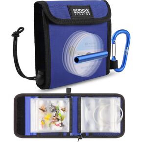 Booms Fishing Leader Holder Wallet: Fly Fishing Tippet Line Storage with10 Clear Pocket and Tippet Holder - Blue Fly Fishing Bag with Carabiner Clip