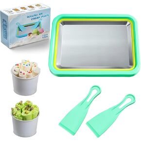 Mini Rolled Ice Cream Maker, Frozen Yogurt Rolls Tray, Instant Cold Plate Ice Cream Maker, Homemade DIY Smoothies, Ideal for Family Hands-on Activities (Lake Blue)