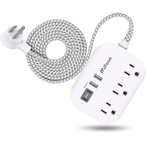 Cruise Ship Essentials - Mifaso Power Strip with USB, Mountable Flat Plug Power Strip with 3 Outlets 4 USB Ports(Smart 3.1A), 5ft Braided Extension Cord, Compact for Cruise Ship, Travel, Home, Dorm