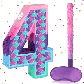 يمكن أن تلمع بريق Pinata ذيل حورية البحر مع القناع وإخناء العيون مانع عيد ميلاد مديري عيد ميلاد حورية البحر بيناتا لعبة الفتيات الأطفال كرنفال تحت الماء.