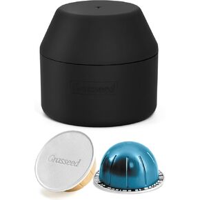 Grasseed Reusable Vertuo Capsule Kit for VertuoLine Capsules with 50Pcs Aluminum Foil Seals Lid, Holder and Brush, Fits for Refill Pods Vertuoline Pod - Black