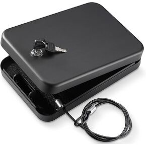 Heavy-Duty Portable Gun Safe for Handguns - Compact Lock Box with Biometric Entry | Car, Nightstand & Travel Ready | Carbon Steel Security Case Black