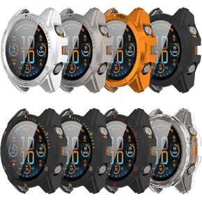 8 Pack Case for Garmin Fenix 8 AMOLED Screen Protector, Hard PC Bumper Overall Protective Tempered Glass Cover Accessories for Women Men (Garmin Fenix 8 47mm AMOLED)