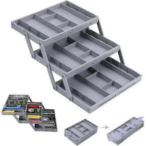 Upgraded Expandable Drawer Organizer Smart Multi Level Smart Drawer Organizer Desk Junk Drawer Organizer Tray Collapsible 3 Tier for Makeup, Jewelry, Cosmetics