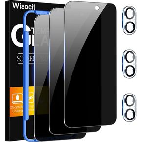 3 Pack Tempered Glass Privacy Screen Protector for iPhone 16 Pro Max with 3 Pack Camera Lens Protector, 9H Hardness, Bubble Free, Case Friendly