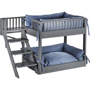New Age Pet ECOFLEX® White Dog Bunk Bed w/2 Memory Foam Cushions & Removeable Covers, for Large Dogs,Quick & Easy Assembly, Includes Wide Stairs for Extra Safety