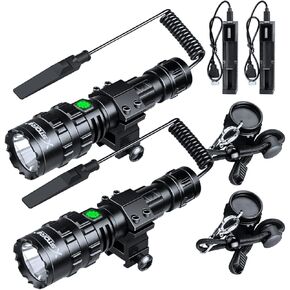 2 Pack 5000 Lumen LED Tactical Flashlight with Pressure Switch, Picatinny Rail Mount Flashlight USB Rechargeable IP65 Waterproof Rifle Light 5 Modes for Hunting, Camping & Emergency