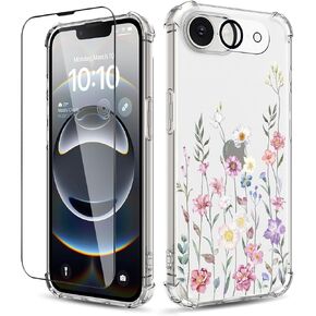 for iPhone 16e Case,[3 in 1] with Screen Protector & Camera Lens Protector, Flower Pattern Design,Clear Soft Shockproof Slim Floral Phone Cover for Women Girls 2025 6.1"(Oriental Lily)