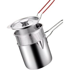 Small Deep Fryer Pot - 304 Food-Grade Stainless Steel, Oil-Saving Mini Fryer with Foldable Handle, Multi-Use for Frying, Cooking Noodles, and Heating Milk.