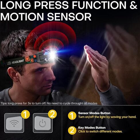 Rechargeable Headlamp Flashlight 3-Pack, 2000 Lumen Super Bright LED Headlight with Red Light, Motion Sensor for Adults Kid, Waterproof Lightweight Head Lamp for Outdoor Camping Running Hiking Fishing in Kuwait