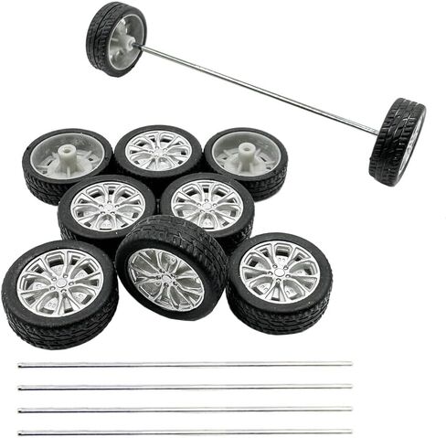 10pcs عجلات سيارة صغيرة عجلات طرازات سيارة مطاطية إطارات مع محاور مستديرة من عمود 5pcs لـ DIY Toy RC Car Truck Robot Absosities (2x20mm) in Saudi Arabia