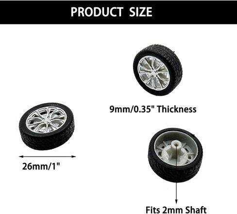 10pcs عجلات سيارة صغيرة عجلات طرازات سيارة مطاطية إطارات مع محاور مستديرة من عمود 5pcs لـ DIY Toy RC Car Truck Robot Absosities (2x20mm) in Saudi Arabia