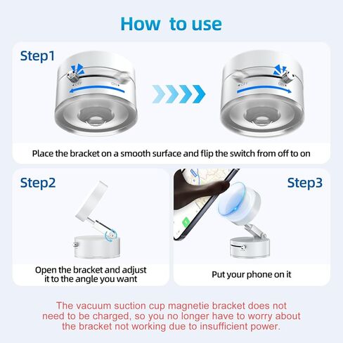 Vacuum Suction Magnetic Phone Holder, Adjustable Vacuum Magnetic Car Phone Holder Foldable Vacuum Magnetic Cell Phone Holder Stand Suction Phone mount for iPhone 16/15/14/13/12/Gym/Shower/Car/Mirror in Saudi Arabia