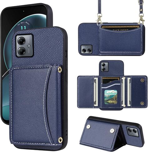 Phone Case for Motorola Moto G14 Wallet Cover with Crossbody Shoulder Strap and Leather Credit Card Holder Flip Purse Pocket Slim Stand Cell Accessories MotoG14 G 14 Girls Women Men Black in Saudi Arabia