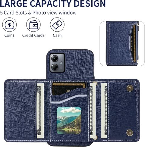 Phone Case for Motorola Moto G14 Wallet Cover with Crossbody Shoulder Strap and Leather Credit Card Holder Flip Purse Pocket Slim Stand Cell Accessories MotoG14 G 14 Girls Women Men Black in Saudi Arabia