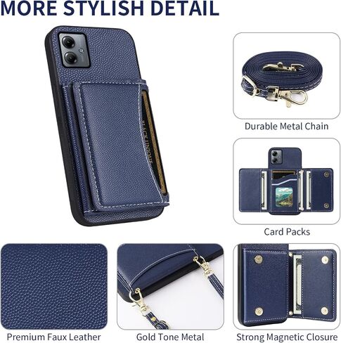 Phone Case for Motorola Moto G14 Wallet Cover with Crossbody Shoulder Strap and Leather Credit Card Holder Flip Purse Pocket Slim Stand Cell Accessories MotoG14 G 14 Girls Women Men Black in Saudi Arabia