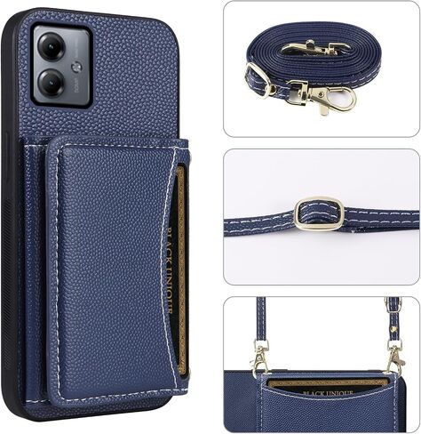 Phone Case for Motorola Moto G14 Wallet Cover with Crossbody Shoulder Strap and Leather Credit Card Holder Flip Purse Pocket Slim Stand Cell Accessories MotoG14 G 14 Girls Women Men Black in Saudi Arabia