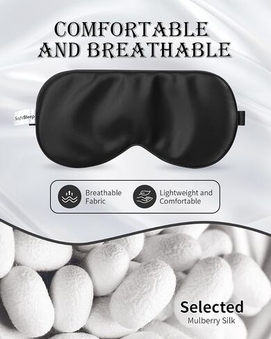 Natural Pure Silk Sleep Mask，Soft Filling，Breathable Blackout Mulberry Silk Eye Mask for Women Men，Super-Smooth Satin Shade Cover for Sleeping，Free-Comfort Eye Cover for Night，Travel，Nap in Kuwait
