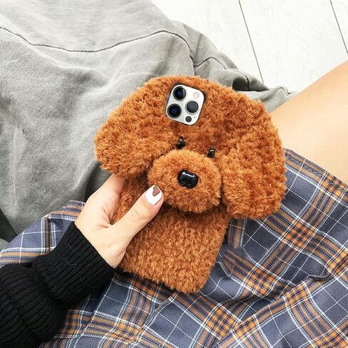 Losin Compatible with iPhone 15 Pro Max Case Cute Plush Furry Dog Phone Case for Women Girls Girly 3D Cartoon Kawaii Case Soft TPU Shockproof Protective Cover, White in Saudi Arabia