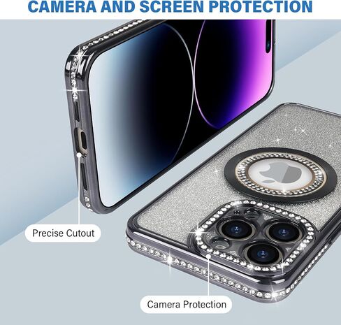 Losin for iPhone 16 Pro Max Magnetic Glitter Case Compatible with MagSafe Luxury Bling Rhinestone Case with Logo View Clear Plating Sparkle Diamond and Camera Lens Protection for Women Girls, Gold in Saudi Arabia