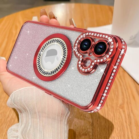 Losin for iPhone 16 Pro Max Magnetic Glitter Case Compatible with MagSafe Luxury Bling Rhinestone Case with Logo View Clear Plating Sparkle Diamond and Camera Lens Protection for Women Girls, Gold in Saudi Arabia