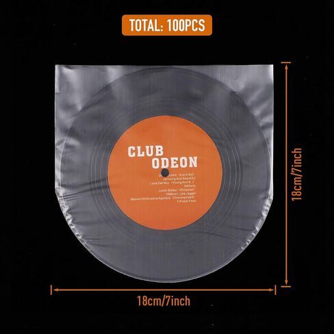 Facmogu 100 Pieces 7 Inch Round Bottom Vinyl Record Sleeves, U shaped Record Sleeves Interior Disc Cover for 45 RPM Records Collections, Crystal Clear Vinyl Covers for Protect LP Albums from Scratches in Saudi Arabia