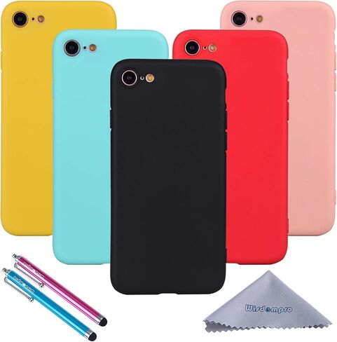 Wisdompro Case لـ iPhone SE 2022/2020 ، لـ iPhone 8 ، لـ iPhone 7 ، حزمة من 5 حزمة ملونة TPU Gel Slim Fit Cover for iPhone SE3/SE2/8/7 ) in Kuwait