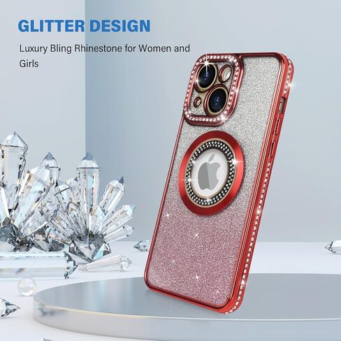 Losin Compatible with iPhone 15 Magnetic Glitter Case Compatible with MagSafe Luxury Bling Rhinestone Case with Logo View Plating Sparkle Diamond and Camera Lens Protection for Women and Girls, Gold in Saudi Arabia