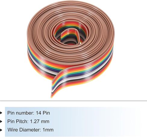 MECCANIXITY 1 Pcs 14 Pin Flat Rainbow Ribbon Cable 30 Ft 1.27mm Pitch Breadboard Jumper Wires for Electronic Projects in Kuwait