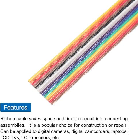 MECCANIXITY 1 Pcs 14 Pin Flat Rainbow Ribbon Cable 30 Ft 1.27mm Pitch Breadboard Jumper Wires for Electronic Projects in Kuwait