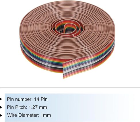 MECCANIXITY 1 Pcs 14 Pin Flat Rainbow Ribbon Cable 30 Ft 1.27mm Pitch Breadboard Jumper Wires for Electronic Projects in Kuwait