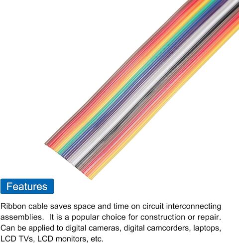 MECCANIXITY 1 Pcs 14 Pin Flat Rainbow Ribbon Cable 30 Ft 1.27mm Pitch Breadboard Jumper Wires for Electronic Projects in Kuwait