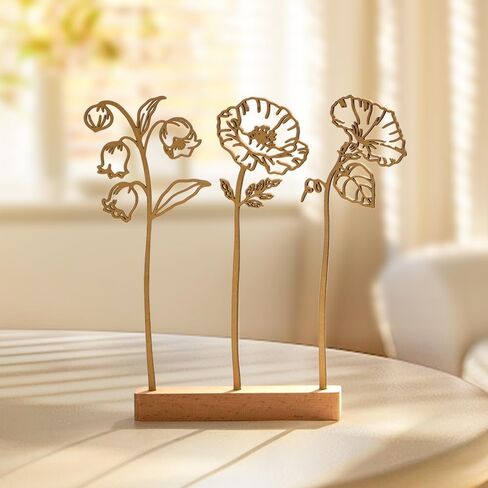 Wood Birth Flower, Wooden Wildflowers, Wood Flower Stems, Wooden Flower Bouquet: 8 Laser Cut Flowers for Memorial, Home Decor, Mom's Birthday Gift, Grandma Gift, Nursery and Girls' Room Wall Decals in Saudi Arabia