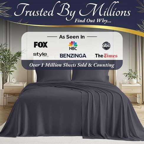 DECOLURE 100% Organic Viscose Derived from Bamboo Sheets Queen Size 4pcs - Ultra Soft & Luxuriously Cooling, 17" Deep Pocket, Double Stitching, Perfect for Hot Sleepers - Queen Bed Sheets (Grey) in Saudi Arabia