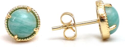 Gempires Natural Tiger Eye Round Stud Earrings For Women Brown Gemstone Crystal Fashion Jewelry Hypoallergenic Gold Plated Dainty Post Earrings Minimalist Everyday Wear (Tiger Eye) in Saudi Arabia