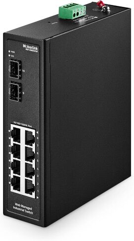 MokerLink 10 Port Poe Industrial Din Rail Switch ، 8 Ports Poe+ 100Mbps IEEE802.3AF/AT ، 1 Gigabit Ethernet و 1 SFP uplink ، VLAN & Extend Mode ، DIN-Reail & Wall Mount in Kuwait