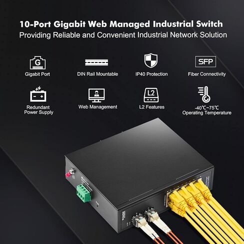 MokerLink 10 Port Poe Industrial Din Rail Switch ، 8 Ports Poe+ 100Mbps IEEE802.3AF/AT ، 1 Gigabit Ethernet و 1 SFP uplink ، VLAN & Extend Mode ، DIN-Reail & Wall Mount in Kuwait