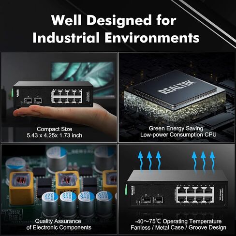 MokerLink 10 Port Poe Industrial Din Rail Switch ، 8 Ports Poe+ 100Mbps IEEE802.3AF/AT ، 1 Gigabit Ethernet و 1 SFP uplink ، VLAN & Extend Mode ، DIN-Reail & Wall Mount in Kuwait
