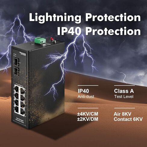 MokerLink 10 Port Poe Industrial Din Rail Switch ، 8 Ports Poe+ 100Mbps IEEE802.3AF/AT ، 1 Gigabit Ethernet و 1 SFP uplink ، VLAN & Extend Mode ، DIN-Reail & Wall Mount in Kuwait