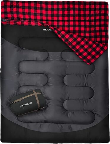 Cotton Flannel Double Sleeping Bag for Adults Machine Washable 2 Person Camping Sleeping Bag Queen Size Waterproof with Compression Sack for Cold Weather 3-4 Seasons in Kuwait