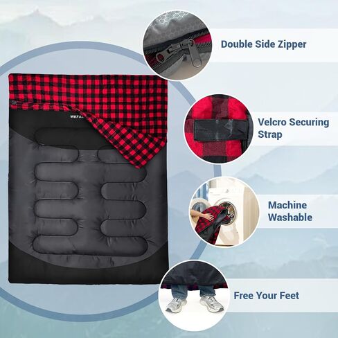 Cotton Flannel Double Sleeping Bag for Adults Machine Washable 2 Person Camping Sleeping Bag Queen Size Waterproof with Compression Sack for Cold Weather 3-4 Seasons in Kuwait