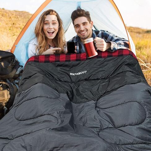 Cotton Flannel Double Sleeping Bag for Adults Machine Washable 2 Person Camping Sleeping Bag Queen Size Waterproof with Compression Sack for Cold Weather 3-4 Seasons in Kuwait
