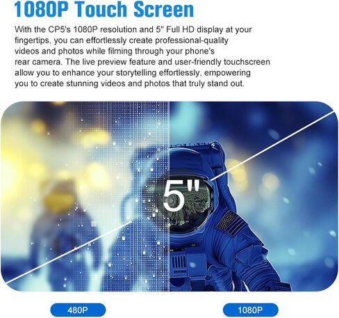 CP5 Phone Vlog Selfie Monitor 1080P FHD 5 inch Touch Screen Video Transmission Rear Camera Monitor for Live Streaming,TikTok,Compatible with iPhone, Magnetic Silicone Case (Dark Blue case) in Saudi Arabia