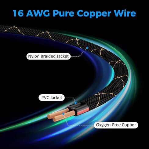 سلك مكبر صوت 14/2 بطول 25 قدمًا، كابل مكبر صوت بقياس 14AWG، دفن مباشر، مضفر من النايلون المتين، في الحائط، موصلين، نحاس خالٍ من الأكسجين OFC، لستريو صوت السيارة، المسرح المنزلي، الصوت المحيطي، الراديو in Kuwait